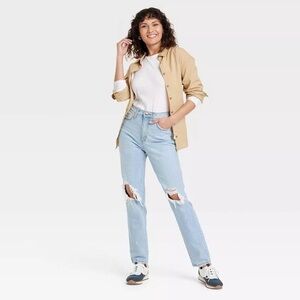 Light Blue High-Rise Distressed Straight Jeans - Women